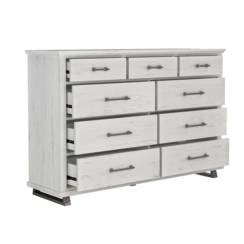 LIVILAND 9-Drawers Bedroom Dresser in Antique White
