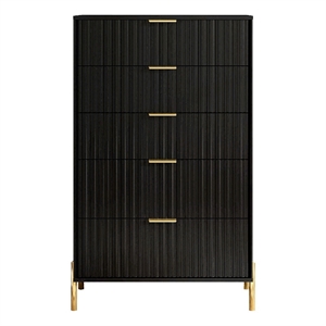 LIVILAND Modern 30&quot 5-Drawer Dresser Chest with Metal Handles - Black