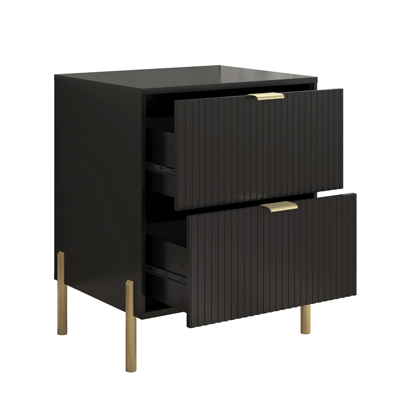 LIVILAND Modern 2-Drawer Nightstand Bedside Table End Table Furniture - Black