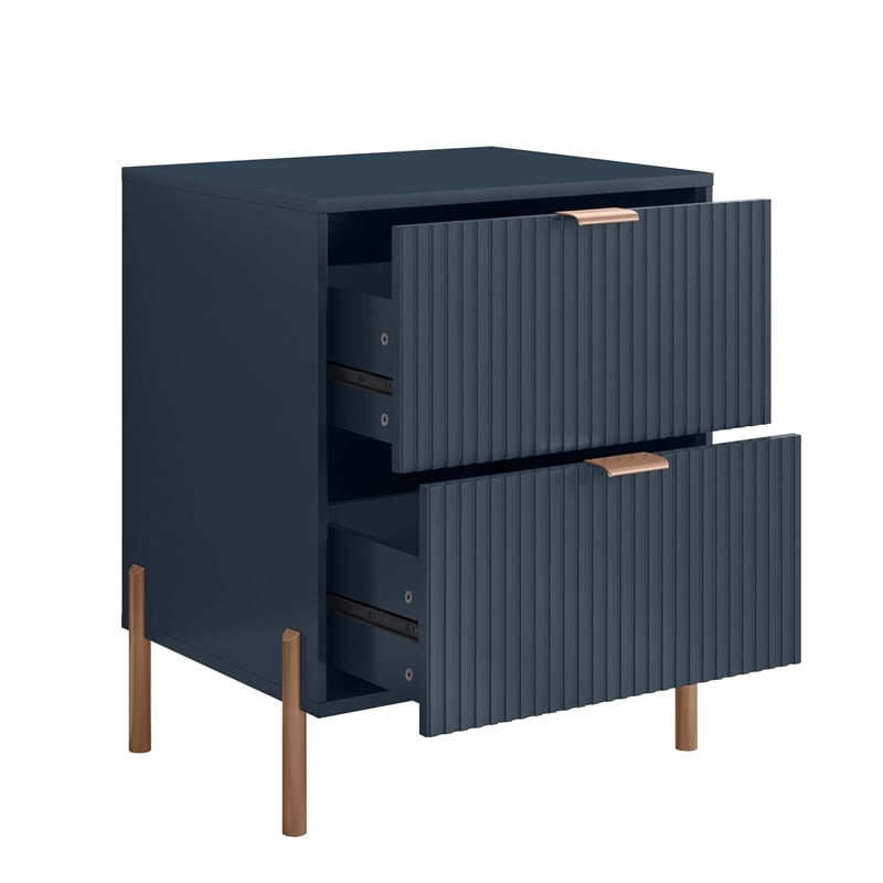 LIVILAND Modern 2-Drawer Nightstand Bedside Table End Table Furniture - Navy