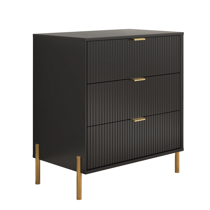 LIVILAND Modern 3-Drawer Nightstand Bedside Table End Table Furniture - Black