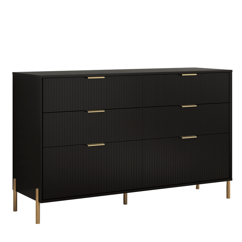 LIVILAND Modern 6-Drawer Double Dresser- Stylish Bedroom Storage - Black