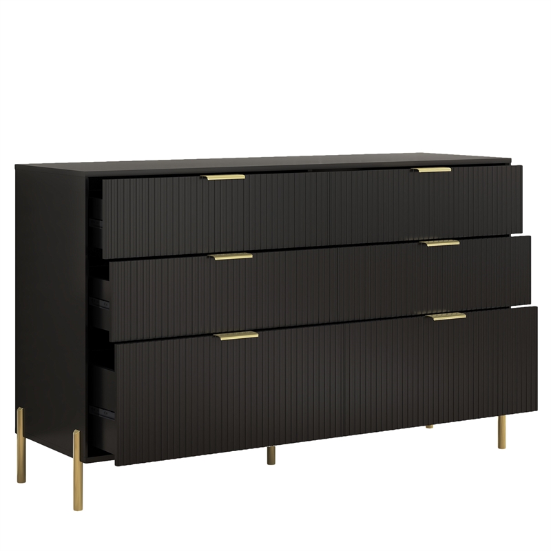 LIVILAND Modern 6-Drawer Double Dresser- Stylish Bedroom Storage - Black