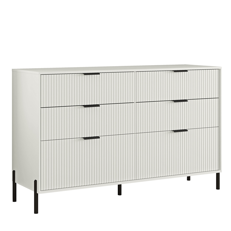LIVILAND Modern 6-Drawer Double Dresser- Stylish Bedroom Storage - Off White