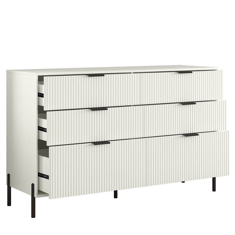 LIVILAND Modern 6-Drawer Double Dresser- Stylish Bedroom Storage - Off White