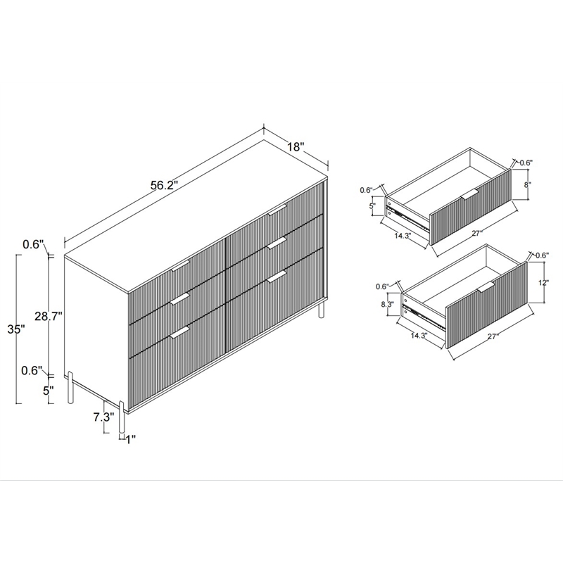 LIVILAND Modern 6-Drawer Double Dresser- Stylish Bedroom Storage - Off White