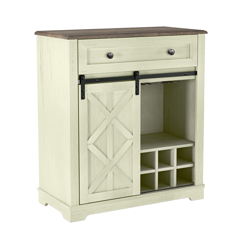 LIVILAND Chic Wine Cabinet with Glass Holder & Wine Rack - Light Moss Green