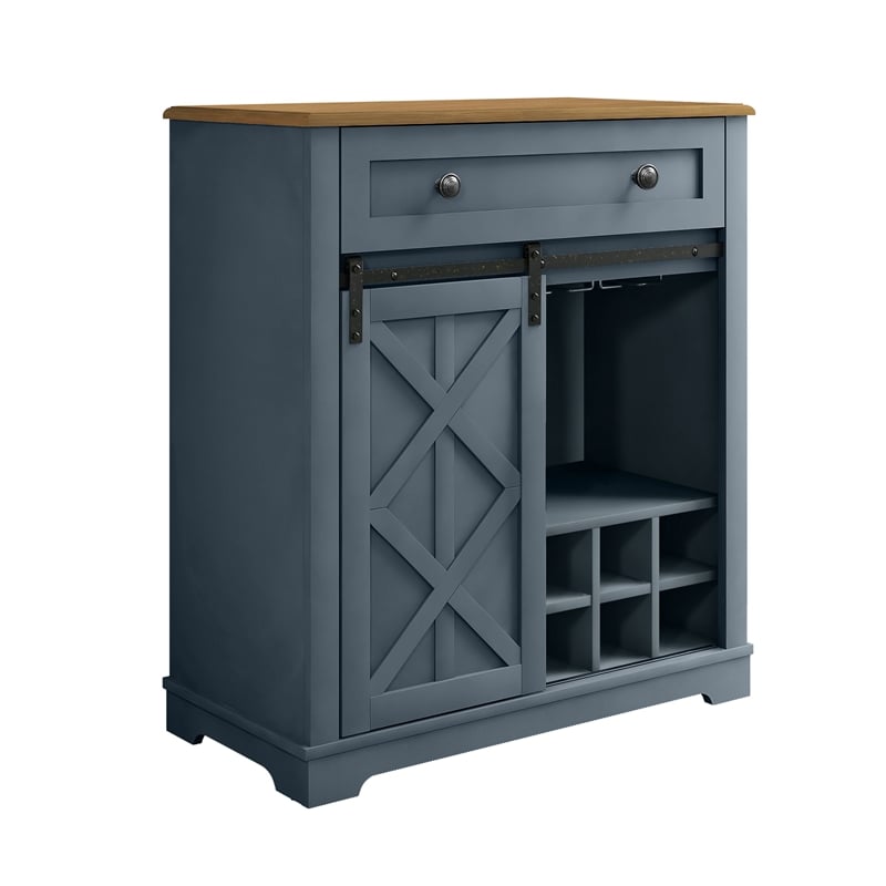 LIVILAND Rustic Chic Wine Cabinet with Glass Holder & Wine Rack - Haze Blue