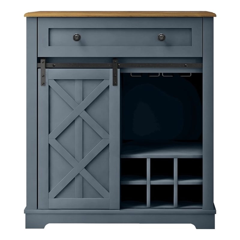LIVILAND Rustic Chic Wine Cabinet with Glass Holder & Wine Rack - Haze Blue