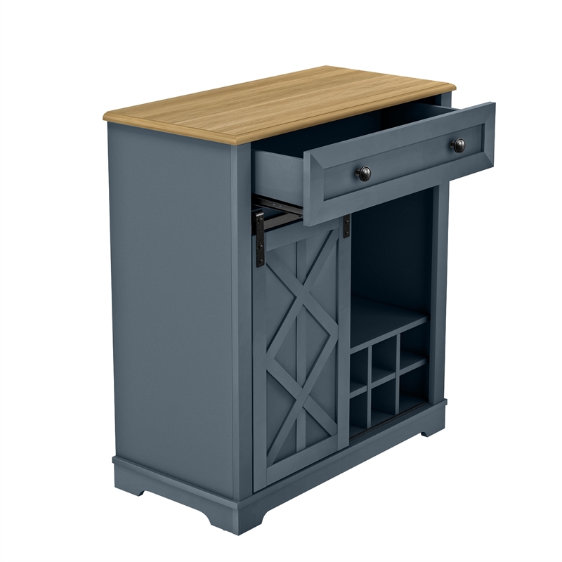 LIVILAND Rustic Chic Wine Cabinet with Glass Holder & Wine Rack - Haze Blue