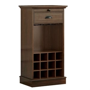 LIVILAND Wine Cabinet w/Metal Glass Holder & Lattice Rack in Dark Wood