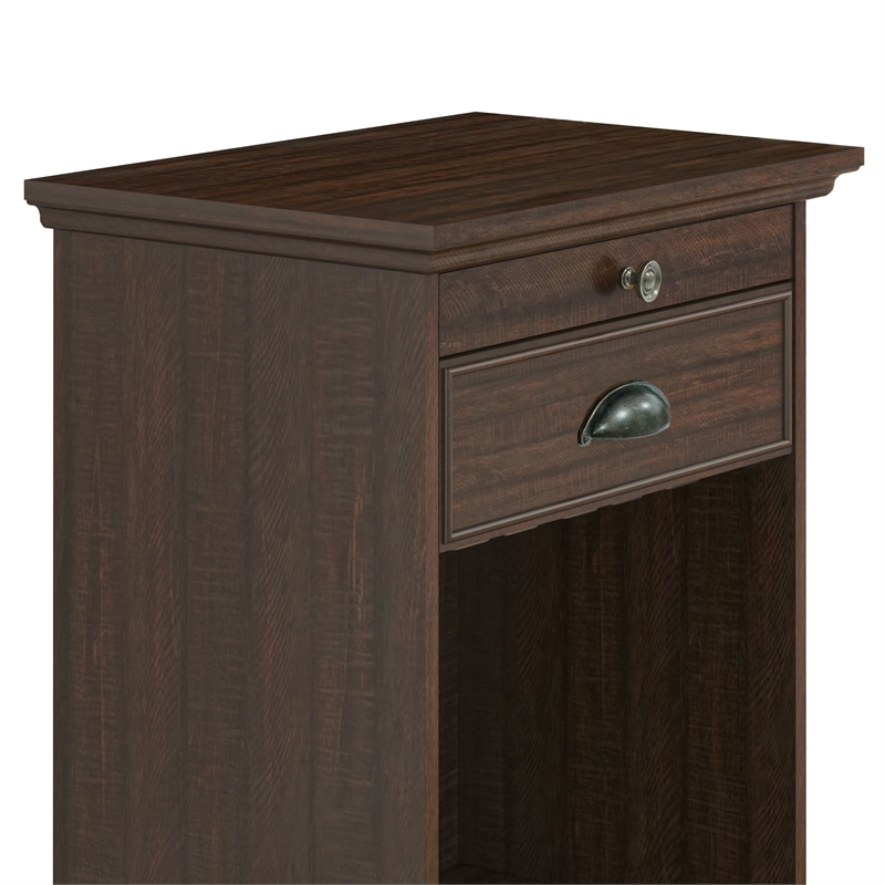 LIVILAND Wine Cabinet w/Metal Glass Holder & Lattice Rack in Dark Wood