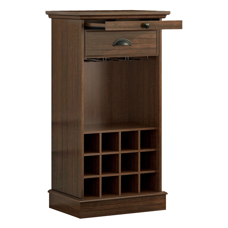 LIVILAND Wine Cabinet w/Metal Glass Holder & Lattice Rack in Dark Wood