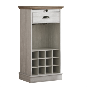 LIVILAND Wine Cabinet w/Metal Glass Holder & Lattice Rack - Saw Cut Off White