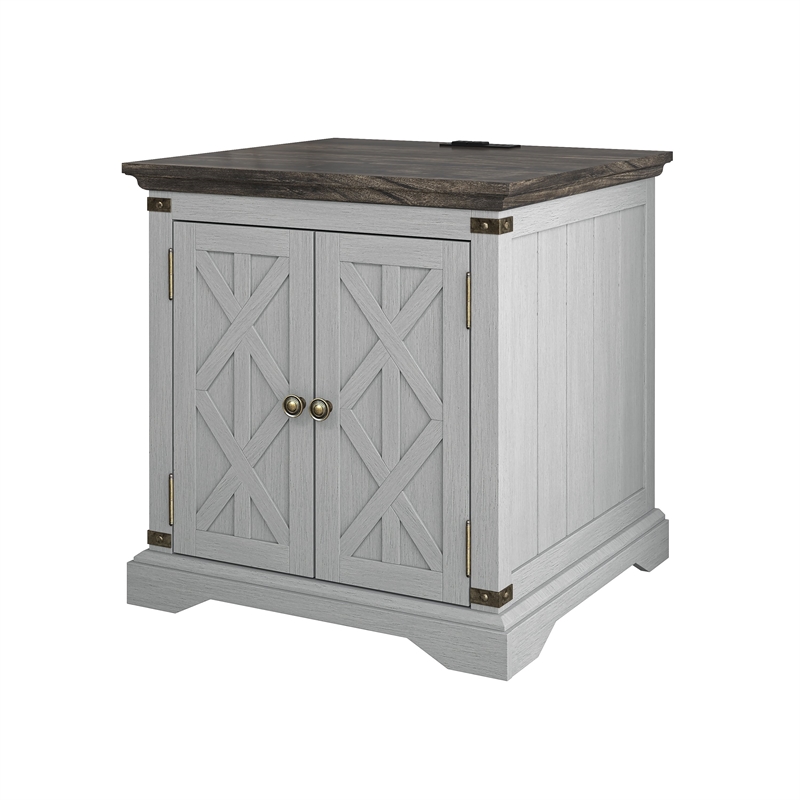 LIVILAND Farmhouse End Table with Charging Station - Gray