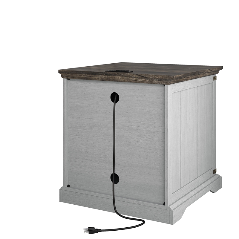LIVILAND Farmhouse End Table with Charging Station - Gray