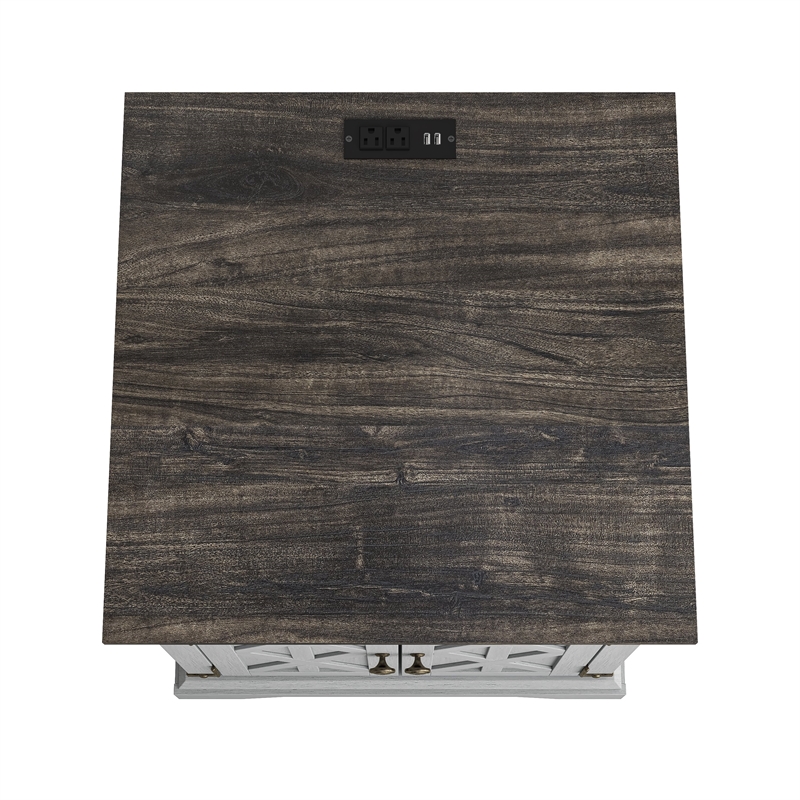LIVILAND Farmhouse End Table with Charging Station - Gray