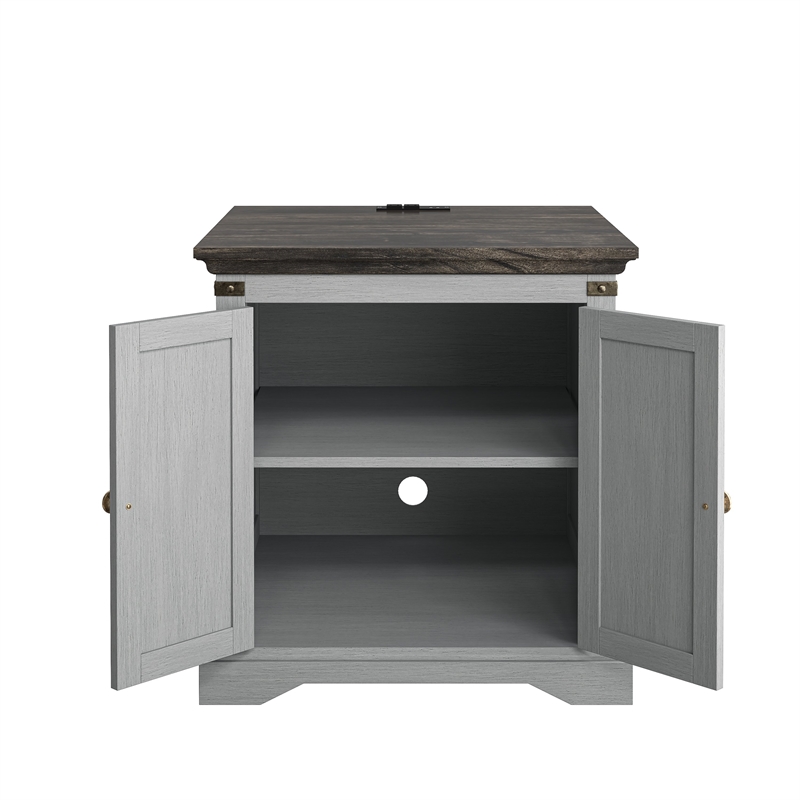 LIVILAND Farmhouse End Table with Charging Station - Gray