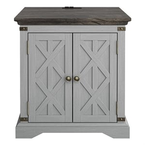 LIVILAND Farmhouse End Table with Charging Station - Gray