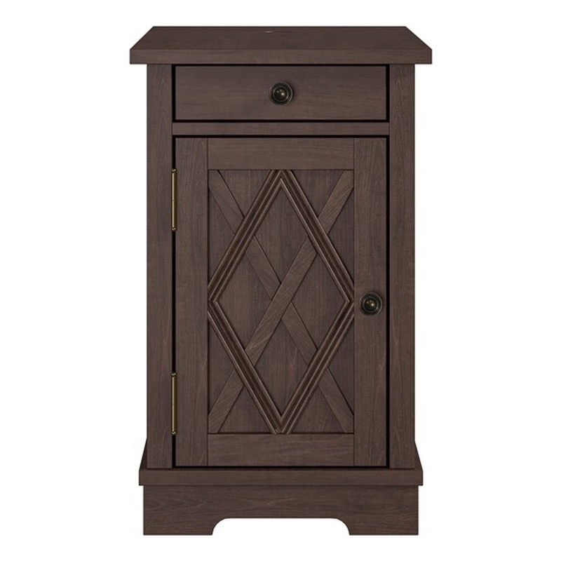 LIVILAND Classic Charging End Table with USB Ports & Storage in Brown