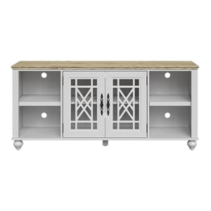LIVILAND 60&quot Vintage TV Stand with Carved Doors for TVs Up to 70&quot -Grayish-white