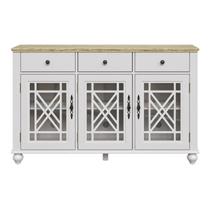 LIVILAND 55&quot Vintage Kitchen Buffet Sideboard Cabinet w/ Drawers - Grayish-white
