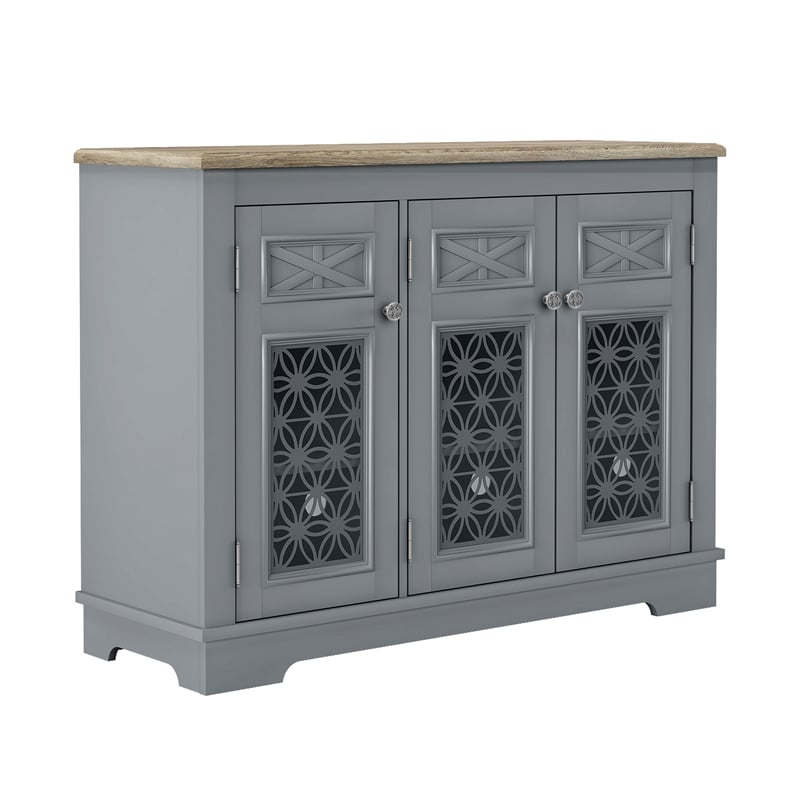 Versatile Buffet Cabinet with Glass Doors and Adjustable Shelves  Gray