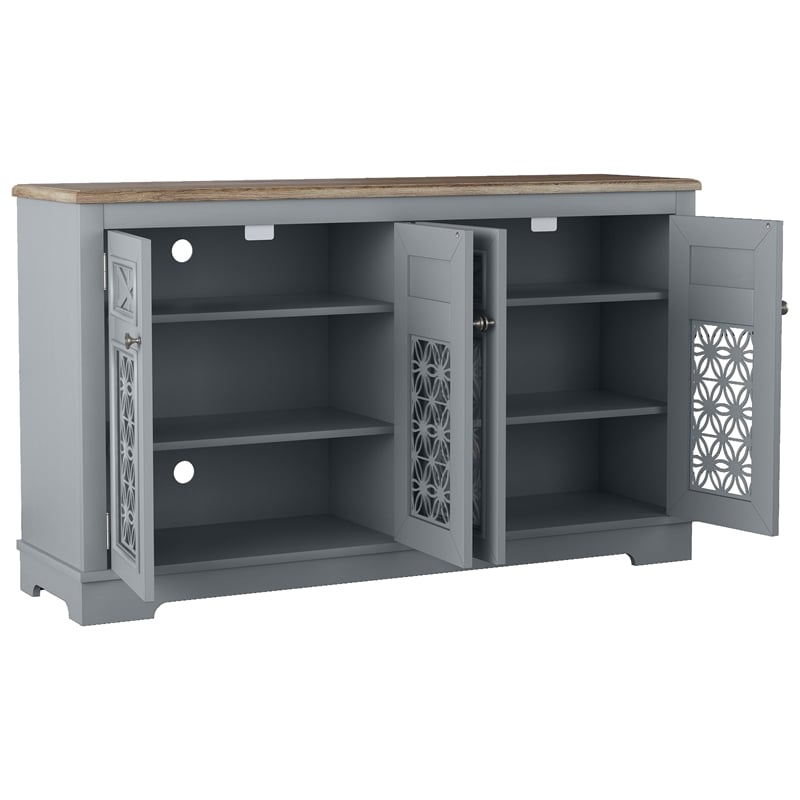 Farmhouse Buffet Cabinet with Glass Doors and Adjustable Shelves - Gray