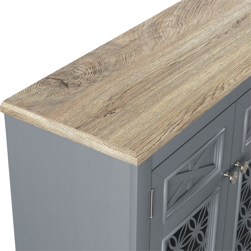 Farmhouse Buffet Cabinet with Glass Doors and Adjustable Shelves - Gray