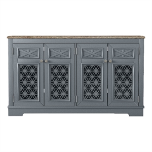 Farmhouse Buffet Cabinet with Glass Doors and Adjustable Shelves - Gray