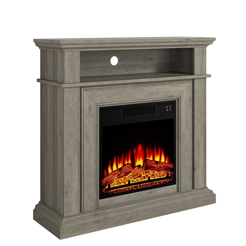36-Inch Electric Fireplace with Mantel & Wood Finish - Wood Brown