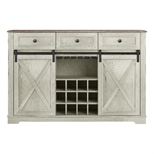 54&quot Farmhouse Buffet Sideboard with Wine Rack & Glass Storage in Ivory White