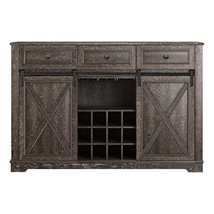 54&quot Farmhouse Buffet Sideboard with Wine Rack & Glass Storage in Brown