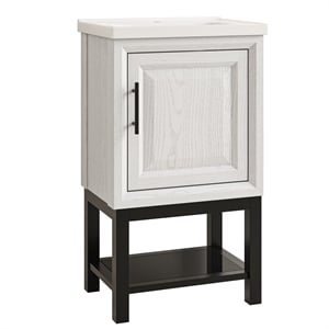 20&quot Freestanding Vanity with Ceramic Sink & Cabinet & Bottom Glass Shelf - White