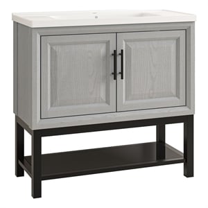 36&quot Freestanding Vanity with Ceramic Sink & Cabinet & Bottom Glass Shelf - Grey