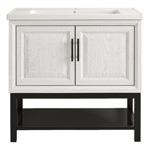 36&quot Freestanding Vanity with Ceramic Sink & Cabinet & Bottom Glass Shelf - White