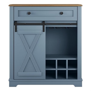 liviland rustic chic wine cabinet with glass holder & wine rack - haze blue