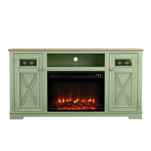 61.5&quot Two-Tone TV Stand with Electric Fireplace Fits TVs Up to 70&quot - Pesto Green