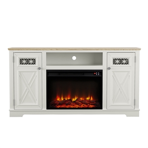 61.5&quot Two-Tone TV Stand with Electric Fireplace Fits TVs Up to 70&quot - White