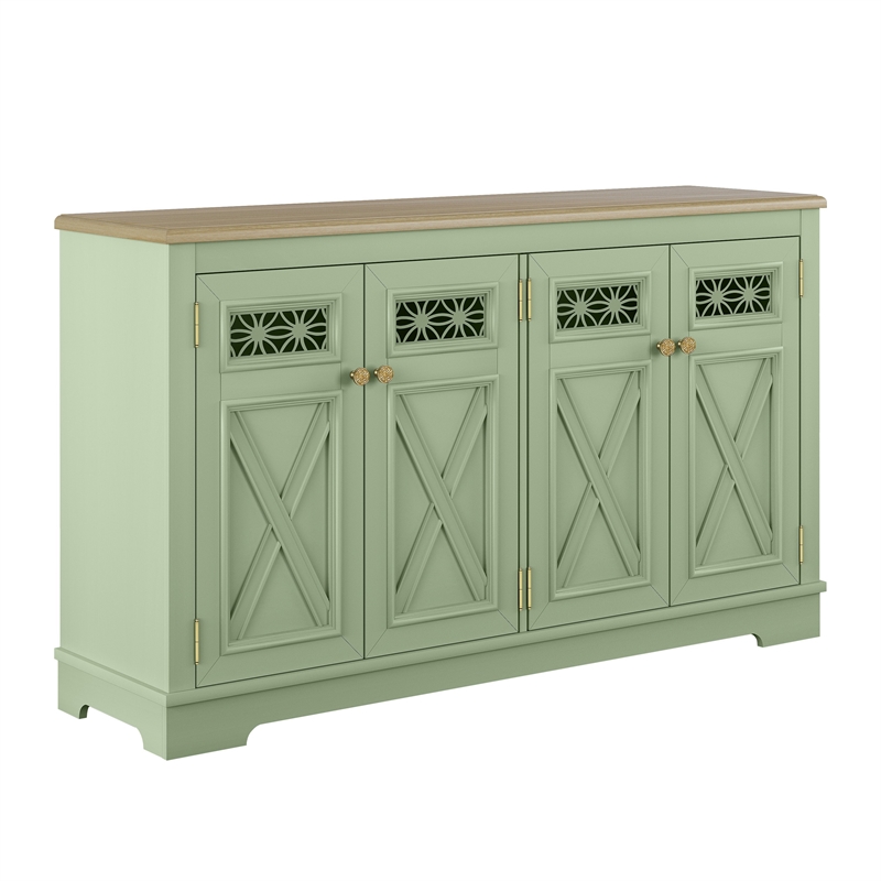 LIVILAND 30-Inch Green Storage Sideboard Buffet Cabinet - Rustic Accent Cabinet With 2 Doors & Adjustable Shelves