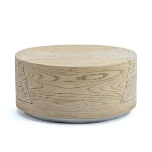 LIVILAND 28&quot Round Indoor/Outdoor Coffee Table - Sahara Oak Travertine