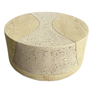 LIVILAND 28&quot Round Indoor/Outdoor Coffee Table - Sahara Oak Travertine