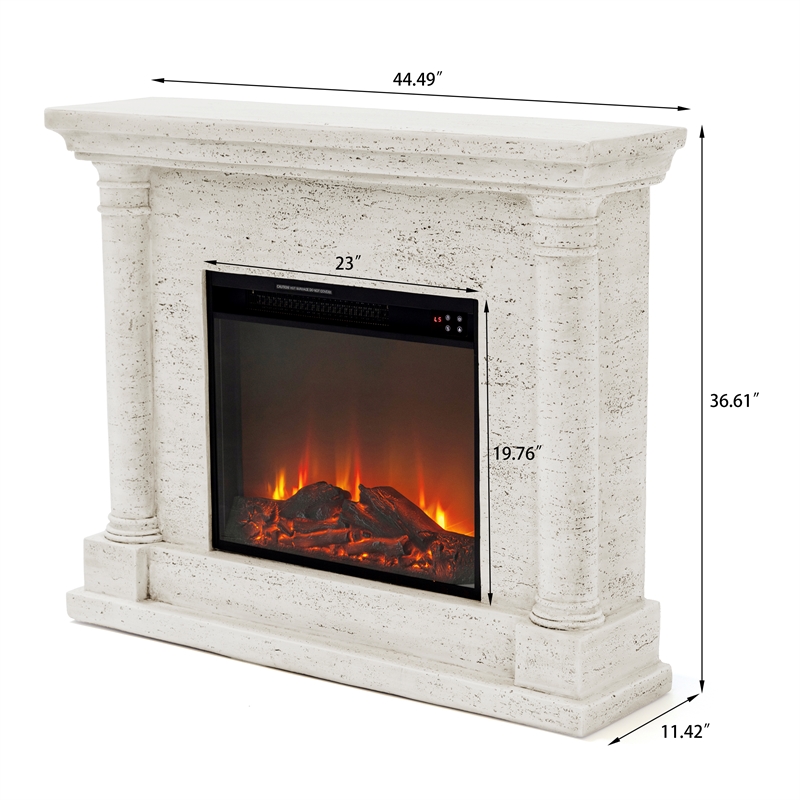 LIVILIAND 44.5 in. Freestanding Electric Fireplace - Ivory Travertine