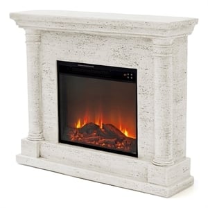 LIVILIAND 44.5 in. Freestanding Electric Fireplace - Ivory Travertine