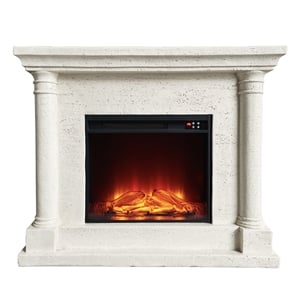 LIVILIAND 44.5 in. Freestanding Electric Fireplace - Ivory Travertine