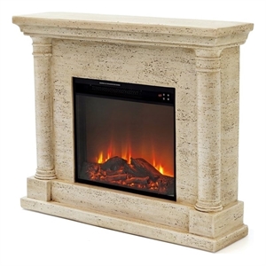 LIVILIAND 44.5 in. Freestanding Electric Fireplace - Sahara Travertine