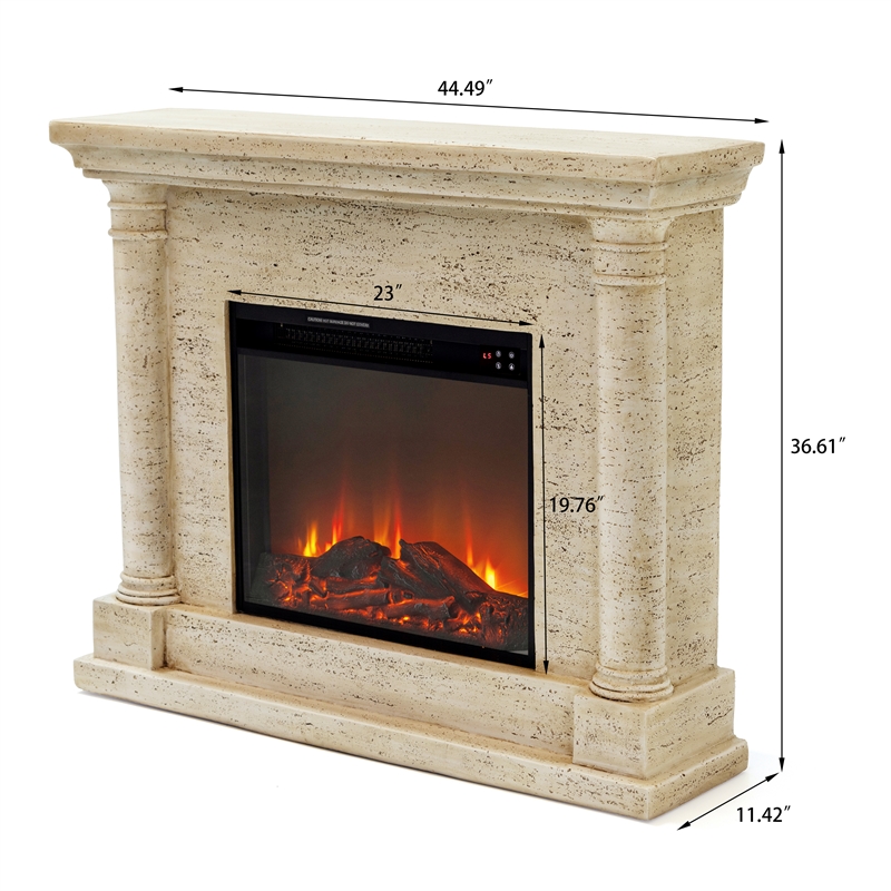 LIVILIAND 44.5 in. Freestanding Electric Fireplace - Sahara Travertine