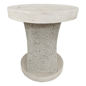 LIVILAND 17.5&quot Round Pedestal End Table - Ivory Oak Travertine