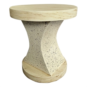 LIVILAND 17.5&quot Round Pedestal End Table - Sahara Oak Travertine