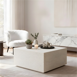 LIVILAND 28&quot Square Indoor/Outdoor Coffee Table - Ivory Travertine